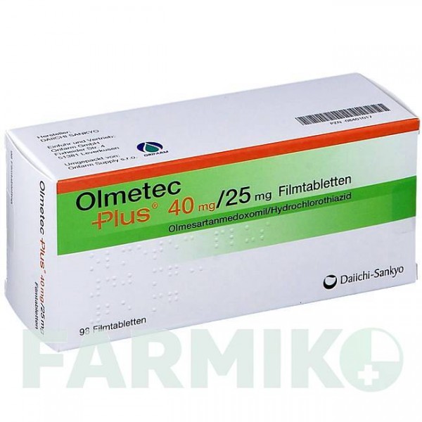 ОЛМЕТЕК (OLMETEC) 40 мг/25 мг таблетки 98 шт - Олмесартан, Гидрохлоротиазид ORIFARM