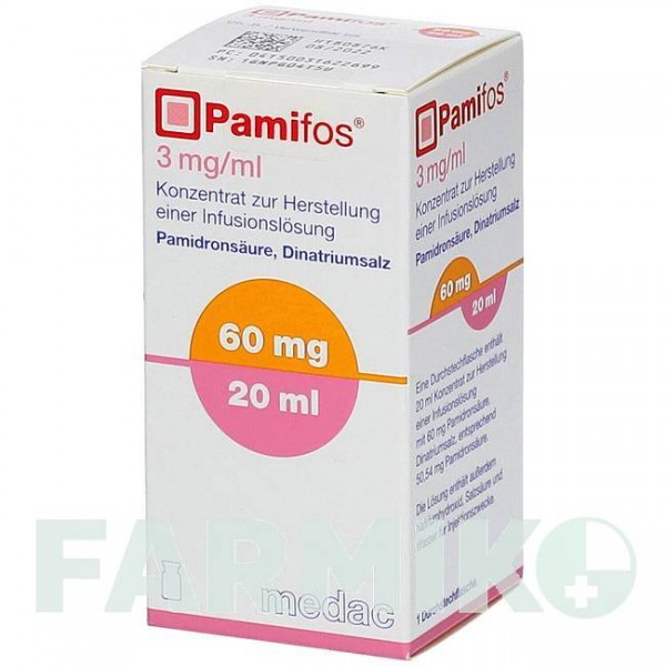 ПАМИФОС (PAMIFOS) 3 мг/мл 60 мг концентрат 1 шт - Памидроновая кислота MEDAC