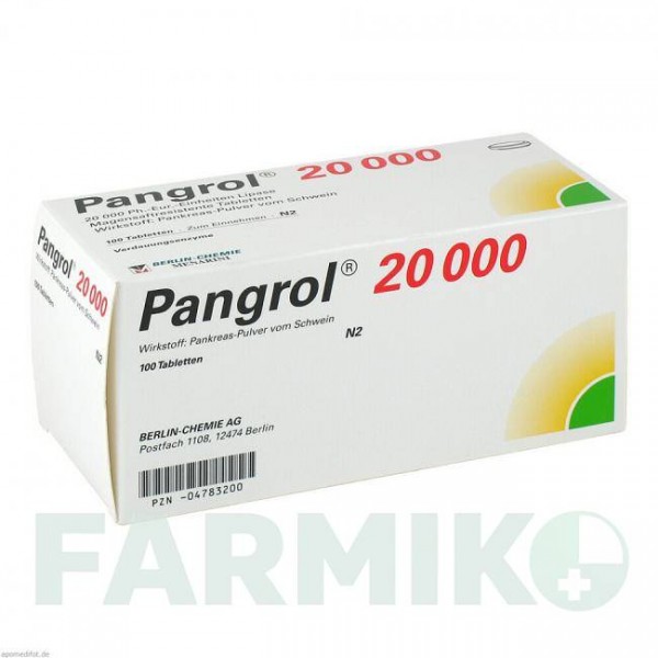ПАНГРОЛ (PANGROL) 20000 таблетки 100 шт - Мультиэнзимы BERLIN-CHEMIE
