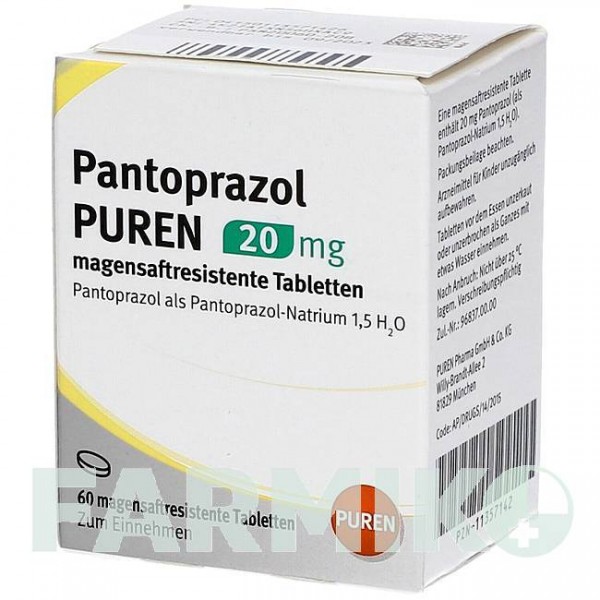 ПАНТОПРАЗОЛ (PANTOPRAZOL) 20 мг таблетки 60 шт - Пантопразол PUREN PHARMA