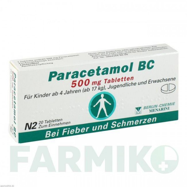 ПАРАЦЕТАМОЛ (PARACETAMOL) 500 мг таблетки 20 шт - Парацетамол BERLIN-CHEMIE