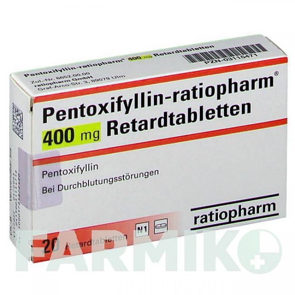 ПЕНТОКСИФИЛЛИН (PENTOXIFYLLIN) 400 мг таблетки 20 шт - Пентоксифиллин RATIOPHARM