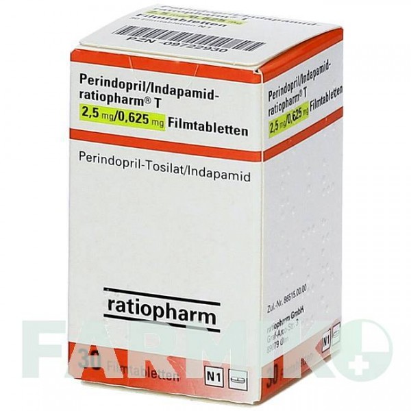 ПЕРИНДОПРИЛ (PERINDOPRIL) 2,5 мг/0,625 мг таблетки 30 шт - Периндоприл, Индапамид RATIOPHARM