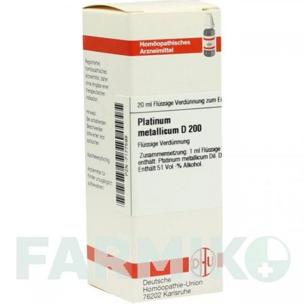 ПЛАТИНУМ МЕТАЛЛИКУМ (PLATINUM METALLICUM) D 200 раствор 20 мл - Гомеопатия DHU