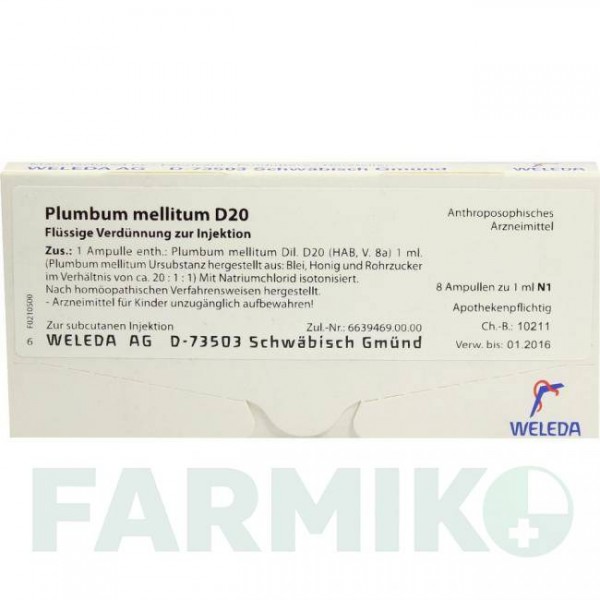 ПЛЮМБУМ МЕЛЛИТУМ (PLUMBUM MELLITUM) D 20 ампулы 8x1 мл - Гомеопатия WELEDA