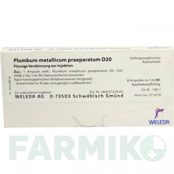 ПЛЮМБУМ МЕТАЛЛИКУМ (PLUMBUM METALLICUM) D 20 ампулы 8x1 мл - Гомеопатия WELEDA