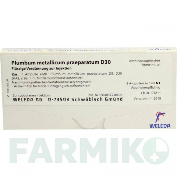 ПЛЮМБУМ МЕТАЛЛИКУМ (PLUMBUM METALLICUM) D 30 ампулы 8x1 мл - Гомеопатия WELEDA