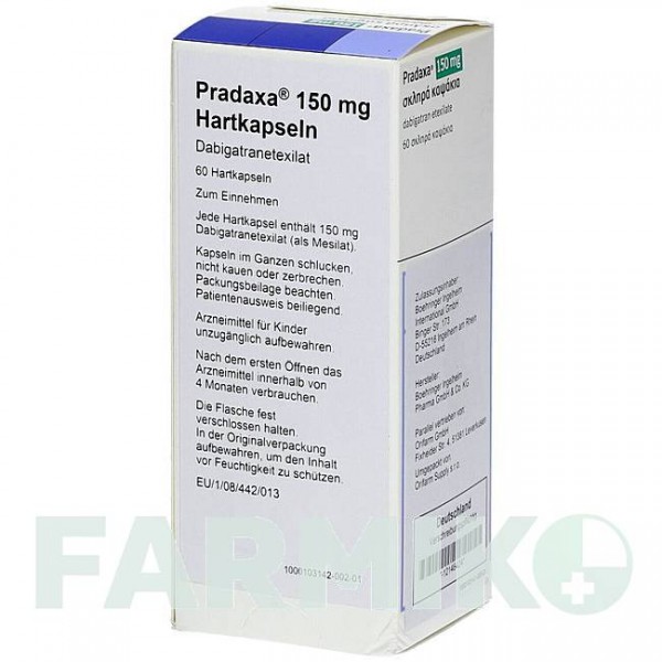 ПРАДАКСА (PRADAXA) 150 мг капсулы 60 шт - Дабигатран этексилат ORIFARM