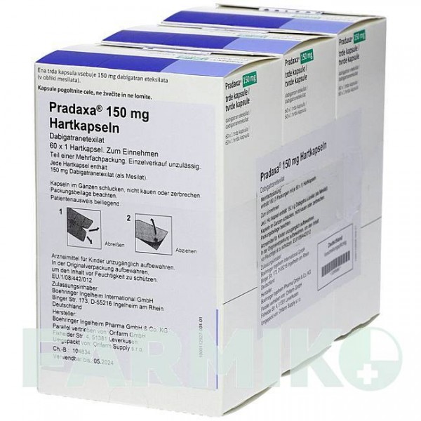 ПРАДАКСА (PRADAXA) 150 мг капсулы 180 шт - Дабигатран этексилат ORIFARM