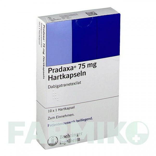 ПРАДАКСА (PRADAXA) 75 мг капсулы 10 шт - Дабигатран этексилат BOEHRINGER INGELHEIM