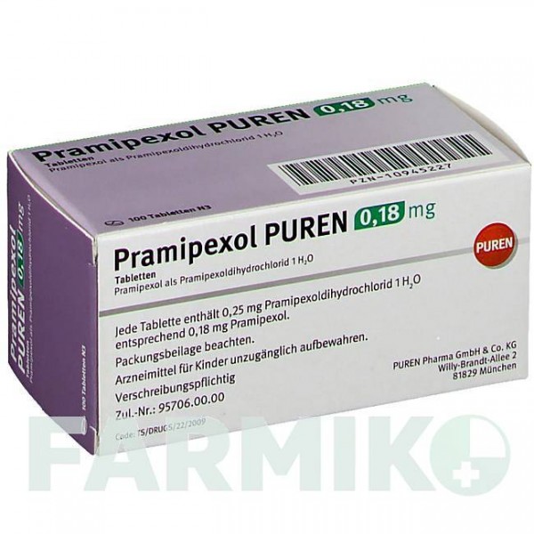 ПРАМІПЕКСОЛ (PRAMIPEXOL) 0,18 мг таблетки 100 шт - Праміпексол PUREN PHARMA