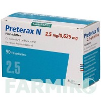 ПРЕТЕРАКС (PRETERAX) 2,5 мг/0,625 мг таблетки 90 шт - Периндоприл, Індапамід EURIMPHARM