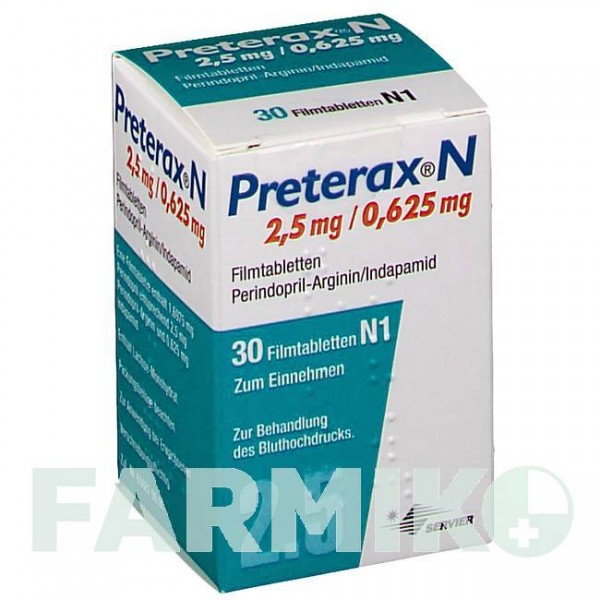 ПРЕТЕРАКС (PRETERAX) 2,5 мг/0,625 мг таблетки 30 шт - Периндоприл, Индапамид SERVIER