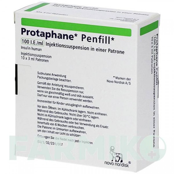 ПРОТАФАН (PROTAPHANE) 100 МЕ/мл суспензия 10x3 мл - Инсулин (человеческий) EMRA-MED