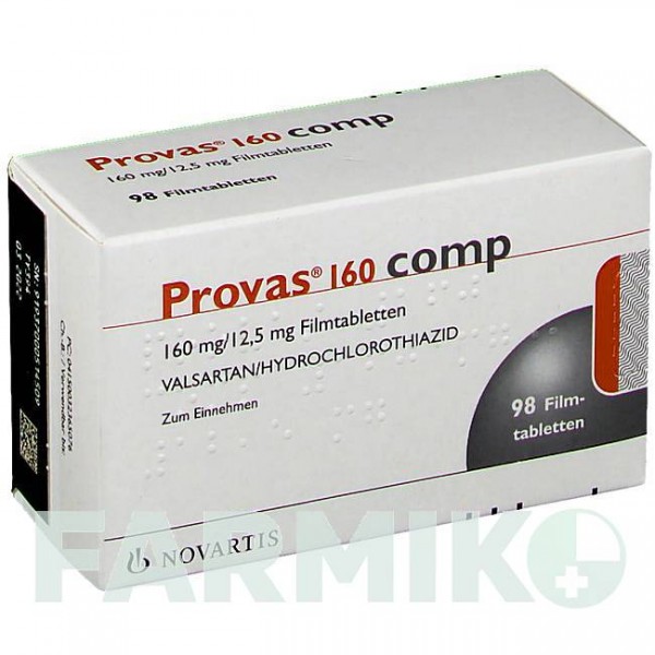 ПРОВАС (PROVAS) 160 мг/12,5 мг таблетки 98 шт - Валсартан, Гідрохлоротіазид NOVARTIS