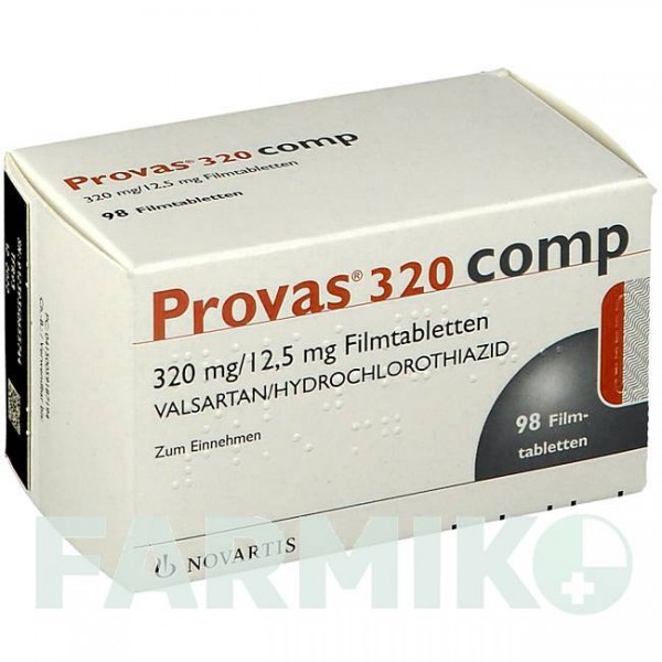 ПРОВАС (PROVAS) 320 мг/12,5 мг таблетки 98 шт - Валсартан, Гидрохлоротиазид NOVARTIS
