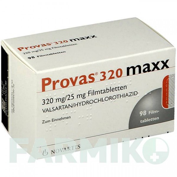 ПРОВАС (PROVAS) 320 мг/25 мг таблетки 98 шт - Валсартан, Гидрохлоротиазид NOVARTIS