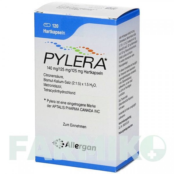 ПИЛЕРА (PYLERA) 140 мг/125 мг/125 мг капсулы 120 шт - Висмута субцитрат, Тетрациклин, Метронидазол KOHLPHARMA
