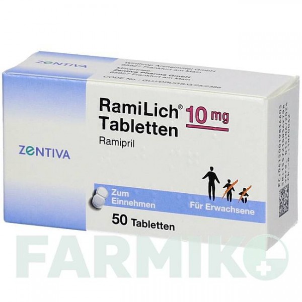 РАМІЛІХ (RAMILICH) 10 мг таблетки 50 шт - Раміприл ZENTIVA