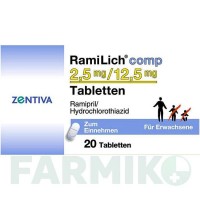 РАМІЛІХ (RAMILICH) 2,5 мг/12,5 мг таблетки 20 шт - Раміприл, Гідрохлоротіазид ZENTIVA