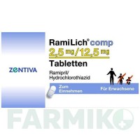 РАМІЛІХ (RAMILICH) 2,5 мг/12,5 мг таблетки 50 шт - Раміприл, Гідрохлоротіазид ZENTIVA