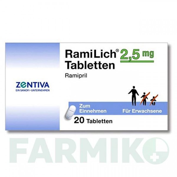 РАМИЛИХ (RAMILICH) 2,5 мг таблетки 20 шт - Рамиприл ZENTIVA