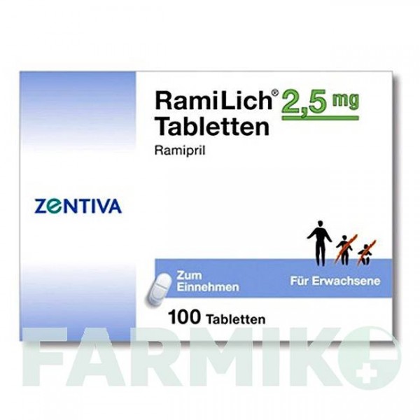 РАМИЛИХ (RAMILICH) 2,5 мг таблетки 100 шт - Рамиприл ZENTIVA