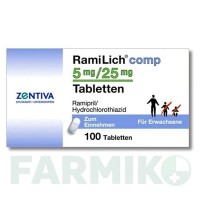 РАМІЛІХ (RAMILICH) 5 мг/25 мг таблетки 100 шт - Раміприл, Гідрохлоротіазид ZENTIVA