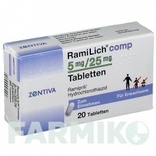 РАМІЛІХ (RAMILICH) 5 мг/25 мг таблетки 20 шт - Раміприл, Гідрохлоротіазид ZENTIVA