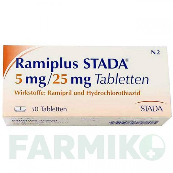 РАМИПЛЮС (RAMIPLUS) 5 мг/25 мг таблетки 50 шт - Рамиприл, Гидрохлоротиазид STADAPHARM