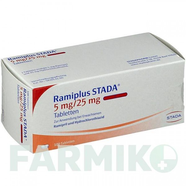 РАМИПЛЮС (RAMIPLUS) 5 мг/25 мг таблетки 100 шт - Рамиприл, Гидрохлоротиазид STADAPHARM