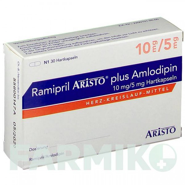 РАМІПРИЛ (RAMIPRIL) 10 мг/5 мг капсули 30 шт - Раміприл, Амлодипін ARISTO PHARMA