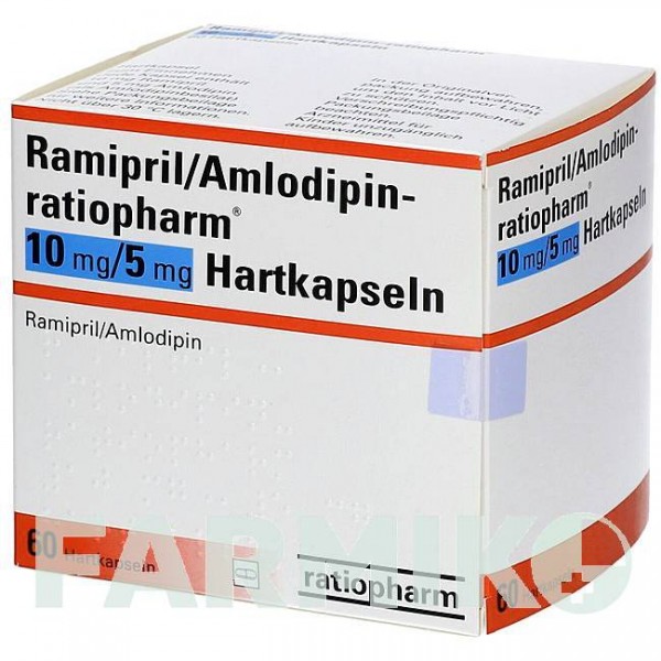 РАМІПРИЛ (RAMIPRIL) 10 мг/5 мг капсули 60 шт - Раміприл, Амлодипін RATIOPHARM