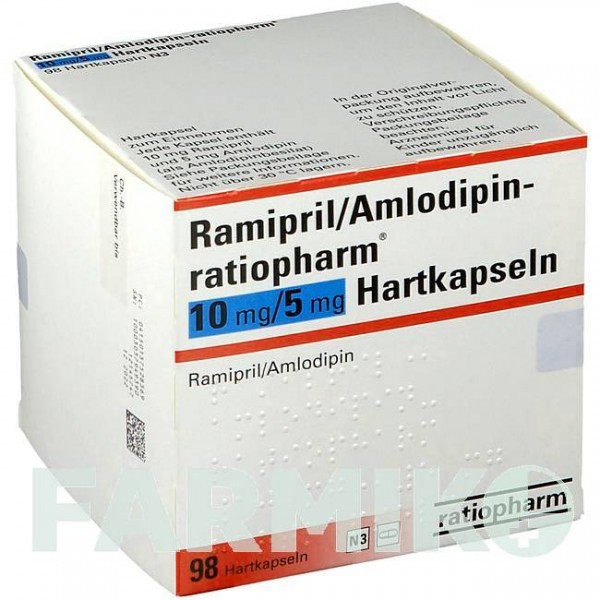 РАМІПРИЛ (RAMIPRIL) 10 мг/5 мг капсули 98 шт - Раміприл, Амлодипін RATIOPHARM