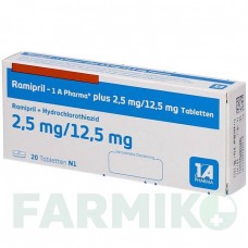 РАМІПРИЛ (RAMIPRIL) 2,5 мг/12,5 мг таблетки 20 шт - Раміприл, Гідрохлоротіазид 1 A PHARMA