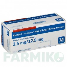 РАМІПРИЛ (RAMIPRIL) 2,5 мг/12,5 мг таблетки 100 шт - Раміприл, Гідрохлоротіазид 1 A PHARMA