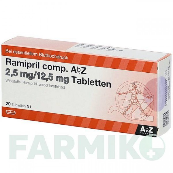 РАМІПРИЛ (RAMIPRIL) 2,5 мг/12,5 мг таблетки 20 шт - Раміприл, Гідрохлоротіазид ABZ PHARMA