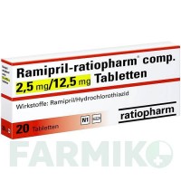 РАМИПРИЛ (RAMIPRIL) 2,5 мг/12,5 мг таблетки 20 шт - Рамиприл, Гидрохлоротиазид RATIOPHARM