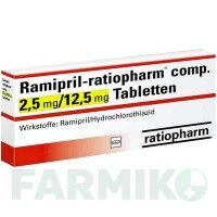 РАМИПРИЛ (RAMIPRIL) 2,5 мг/12,5 мг таблетки 50 шт - Рамиприл, Гидрохлоротиазид RATIOPHARM