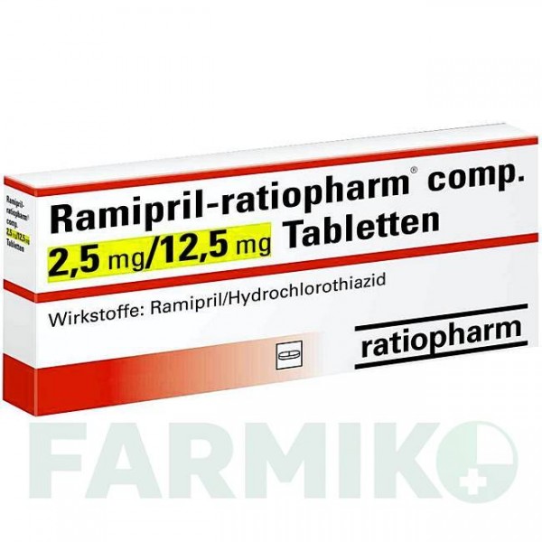РАМИПРИЛ (RAMIPRIL) 2,5 мг/12,5 мг таблетки 50 шт - Рамиприл, Гидрохлоротиазид RATIOPHARM