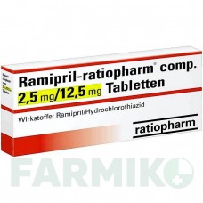 РАМІПРИЛ (RAMIPRIL) 2,5 мг/12,5 мг таблетки 100 шт - Раміприл, Гідрохлоротіазид RATIOPHARM