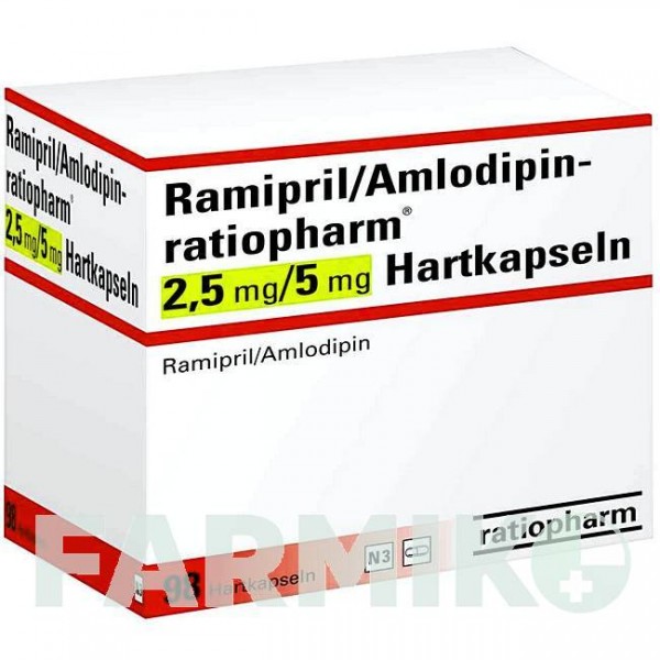 РАМІПРИЛ (RAMIPRIL) 2,5 мг/5 мг капсули 98 шт - Раміприл, Амлодипін RATIOPHARM