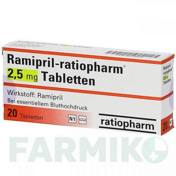 РАМИПРИЛ (RAMIPRIL) 2,5 мг таблетки 20 шт - Рамиприл RATIOPHARM