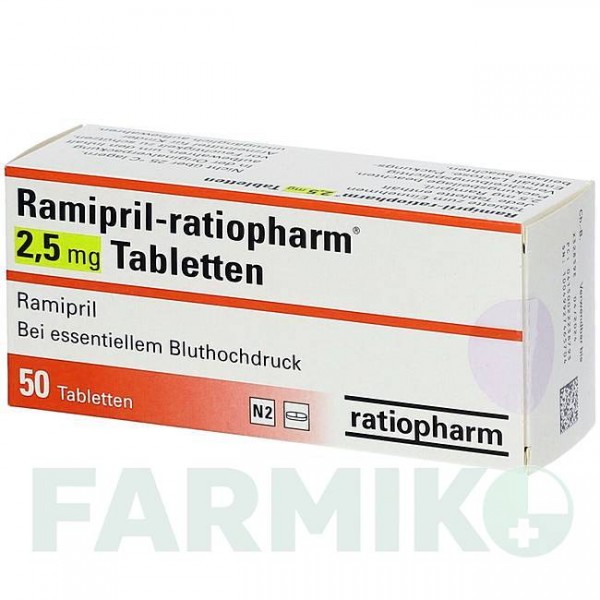 РАМИПРИЛ (RAMIPRIL) 2,5 мг таблетки 50 шт - Рамиприл RATIOPHARM