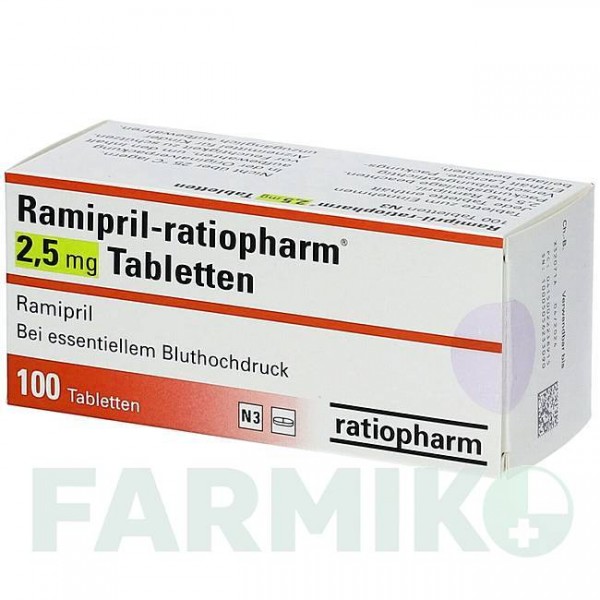 РАМИПРИЛ (RAMIPRIL) 2,5 мг таблетки 100 шт - Рамиприл RATIOPHARM
