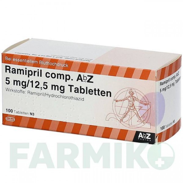 РАМИПРИЛ (RAMIPRIL) 5 мг/12,5 мг таблетки 100 шт - Рамиприл, Гидрохлоротиазид ABZ PHARMA