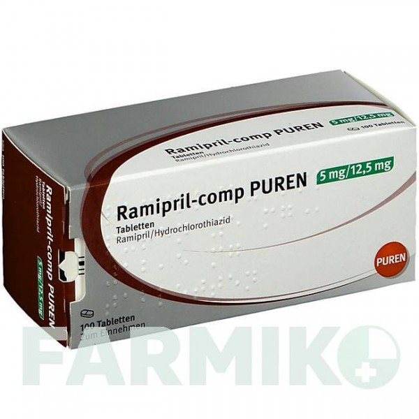 РАМИПРИЛ (RAMIPRIL) 5 мг/12,5 мг таблетки 50 шт - Рамиприл, Гидрохлоротиазид PUREN PHARMA