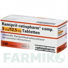 РАМИПРИЛ (RAMIPRIL) 5 мг/12,5 мг таблетки 100 шт - Рамиприл, Гидрохлоротиазид RATIOPHARM