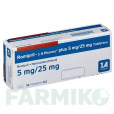 РАМИПРИЛ (RAMIPRIL) 5 мг/25 мг таблетки 50 шт - Рамиприл, Гидрохлоротиазид 1 A PHARMA