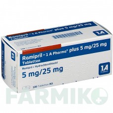 РАМИПРИЛ (RAMIPRIL) 5 мг/25 мг таблетки 100 шт - Рамиприл, Гидрохлоротиазид 1 A PHARMA